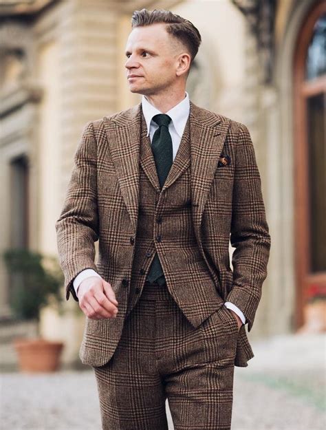 brown check suits for men.